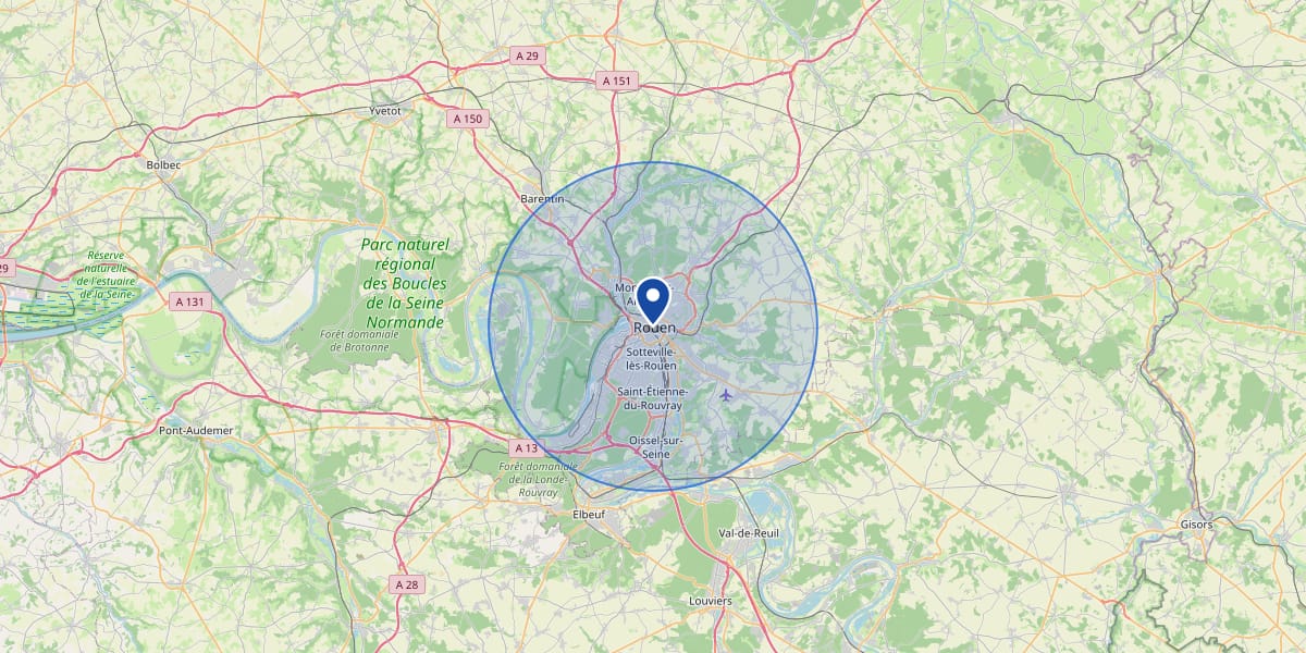 Carte de la zone d'intervention autour de Rouen